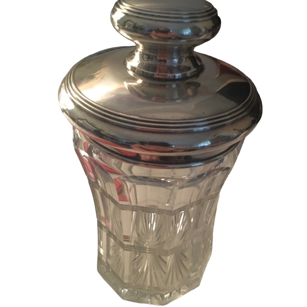 19th century sterling silver lided cut glass jar